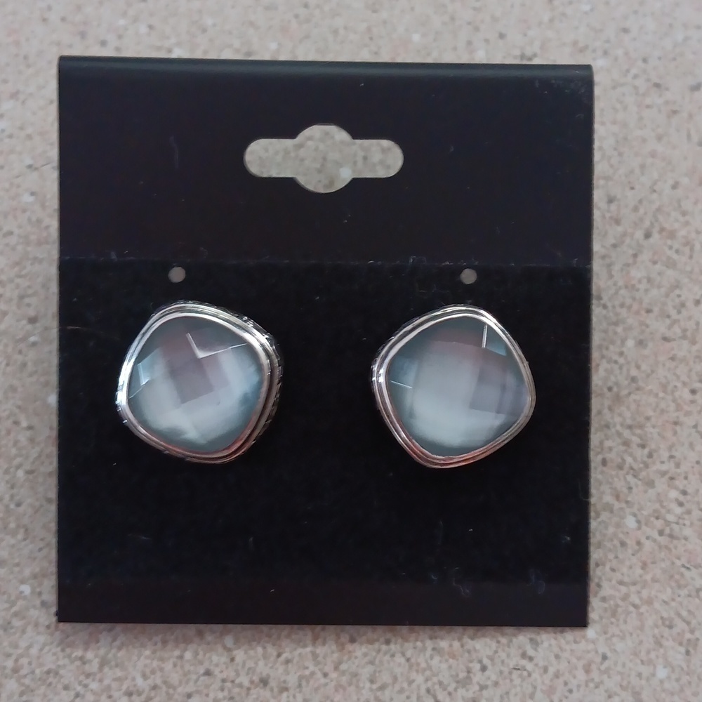 Smokey Gray Light Blue Faceted Silver Earrings